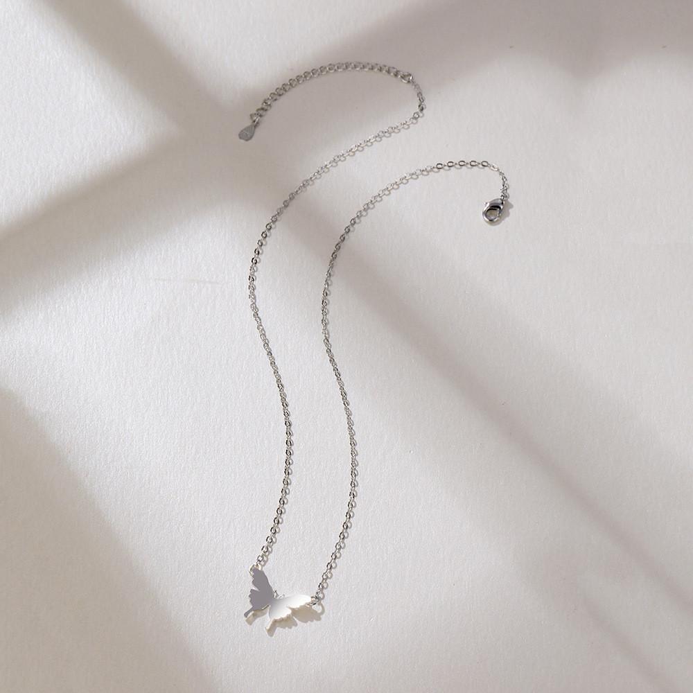 Trendy Silver Butterfly Charm Necklace For Women Unique Layered Design Jewelry Piece