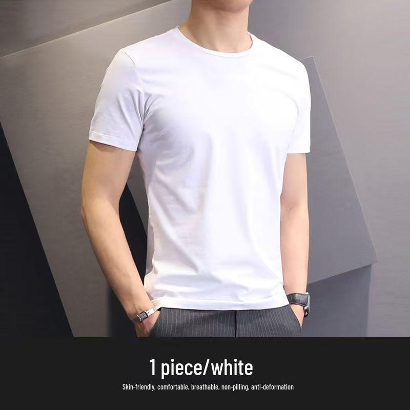 

200г Тяжеловесная CVC Хлопок Унисекс Однотонная Белая Футболка с Коротким Рукавом - Бесшовная Уличная Футболка. M белый