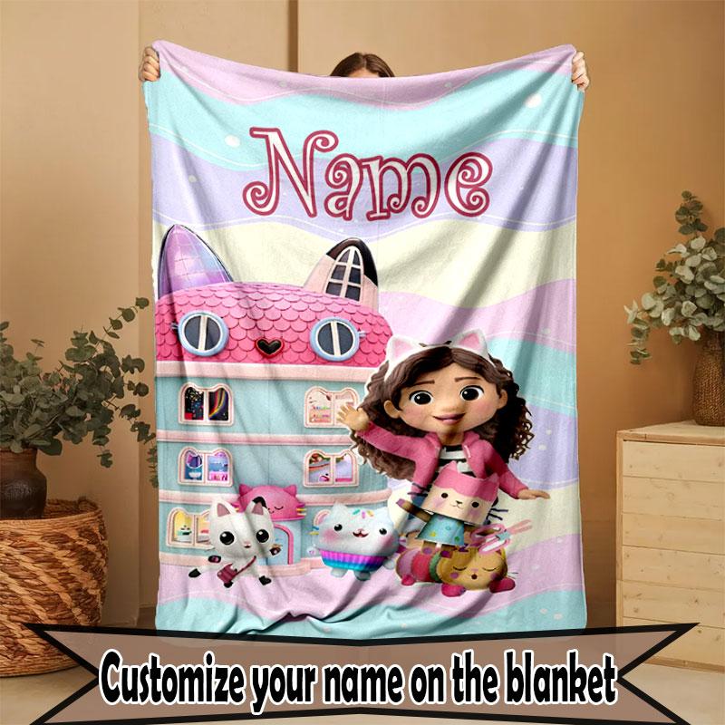 Custom Name Personalized Gabby's Dollhouse Print Blanket, Home Decor, Bedroom, Sofa, Camping, Couch, Gifts for Birthday Christmas
