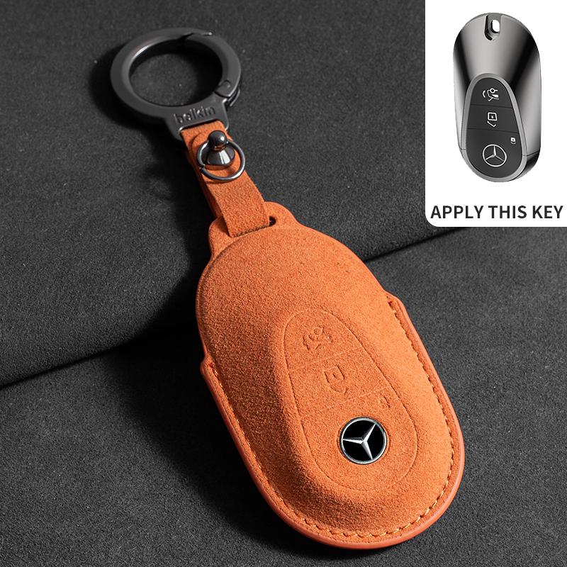 Suede Leather Car Key Case for Mercedes Benz E Class W213 W205 E200 E260 E300 E320 AMG CLA 2018 2019 2020 Remote Fob Shell Case