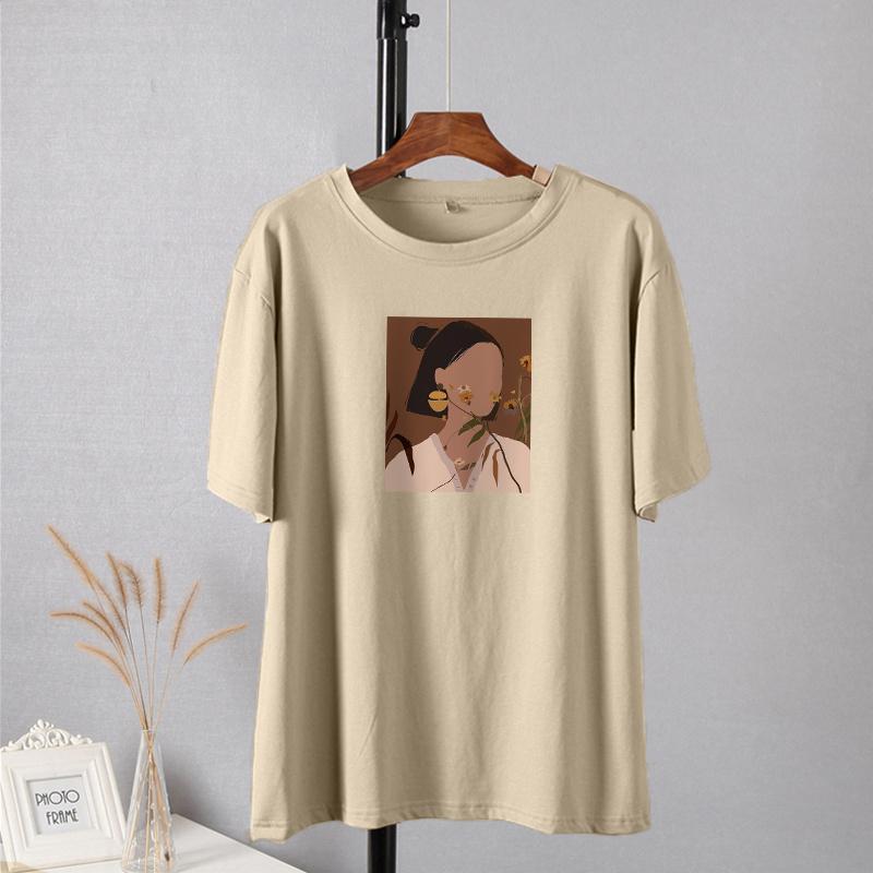 Camiseta Shellsuning con estampado estético a la moda para mujer, camisetas informales 100% de algodón de gran tamaño con cuello redondo, camisetas Harajuku para mujer, camisetas básicas simples