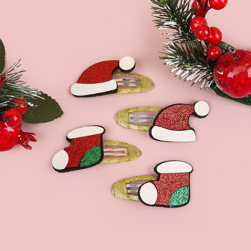 4/12Pcs Girls Christmas Hair Clips Glitter BB Hairpin Cartoon Hairclip Santa Claus Barrette Clips for Kids Hair Accessories