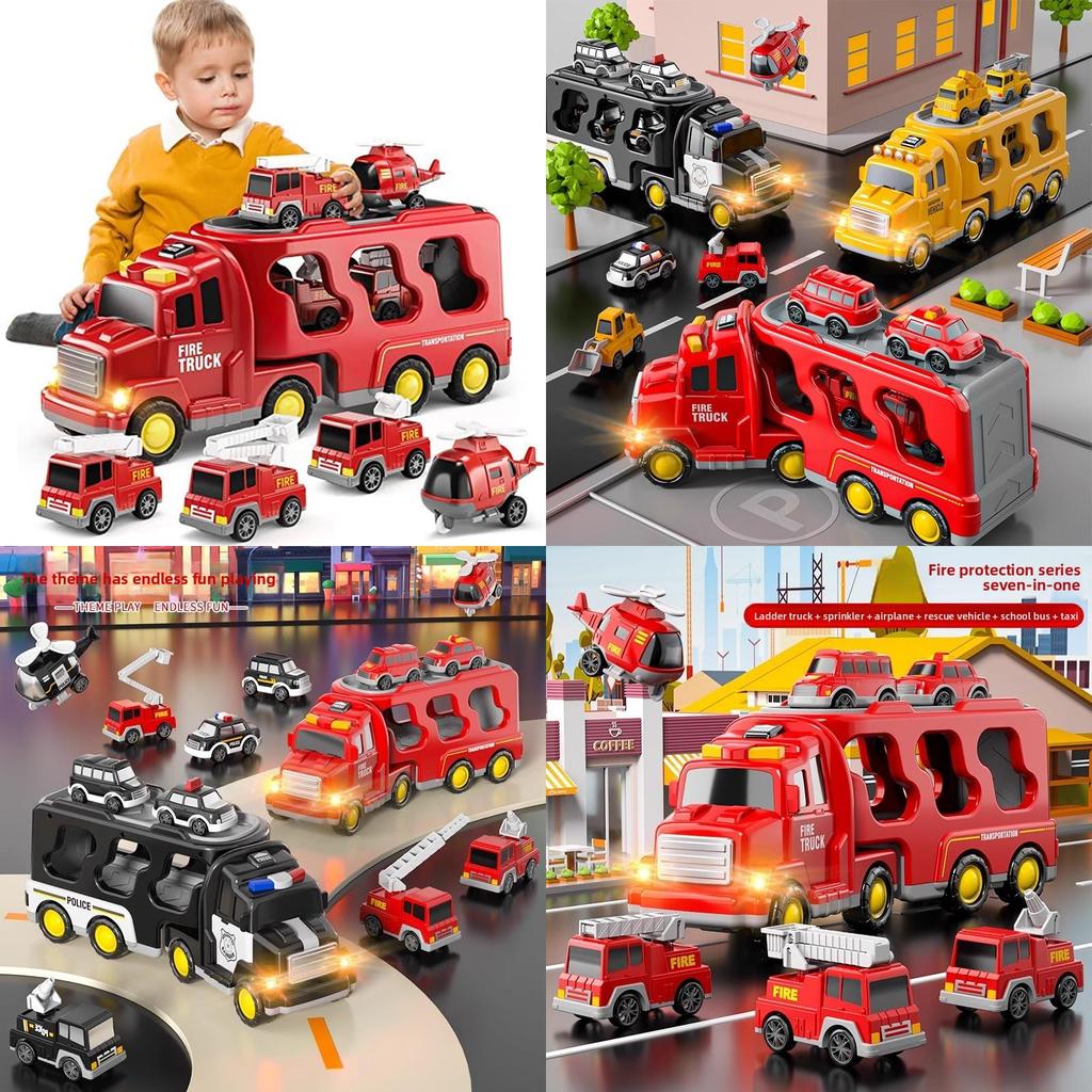 Fire Vehicle Toy Set With Flashing Lights And Music For Kids Playroom