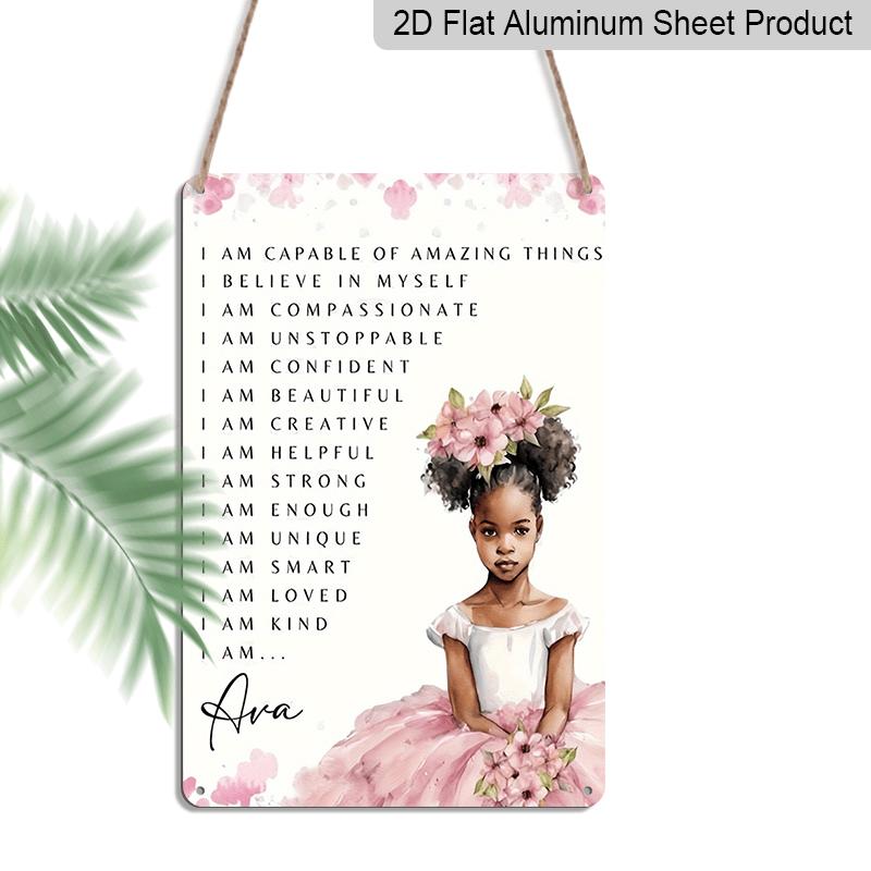 

2D Flat, 1pc I Am Capable of Amazing Things Aluminium Sign - 8 x12 Black Girl Affirmation Wall Art, Perfect Inspirational Gift for Young Girls 20*30cm