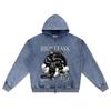 DTG print Knitted Denim Zip-Up Hoodie Streetwear Graphic Brother Print Zipper Hoodies  