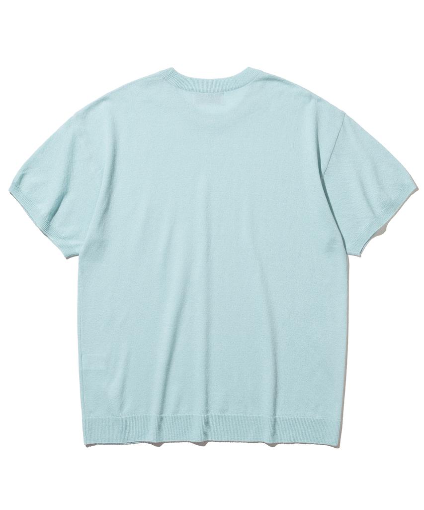KNITTED Cool Summer Essential Round Short Sleeve Knit Tee Sky Blue
