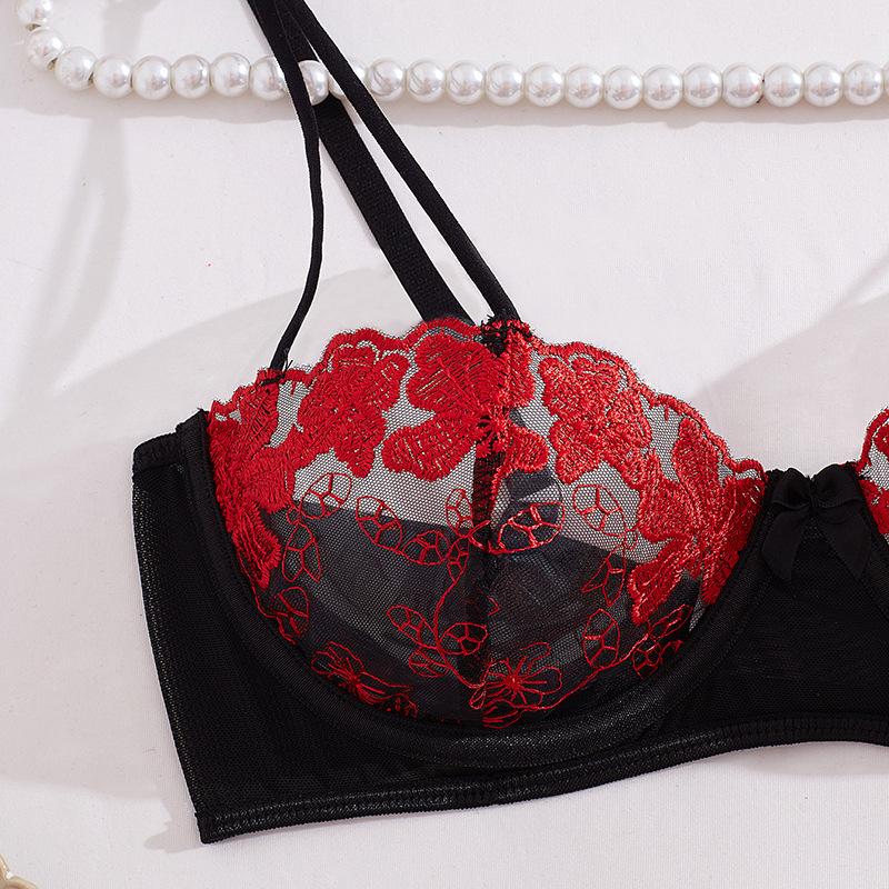 New Pattern Mesh Embroidery Perspective Underwear Set Women's Underwear Bra Underwear Set