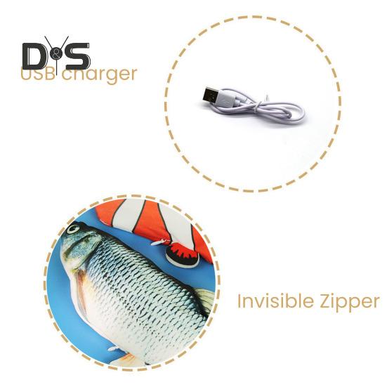 Flopping Fish Cat Toy with Catnip Interactive Automatic Floppy Carp Kitten Kicker Toy Electric Realistic Plush Wiggle Fish for Indoor Cats Dogs