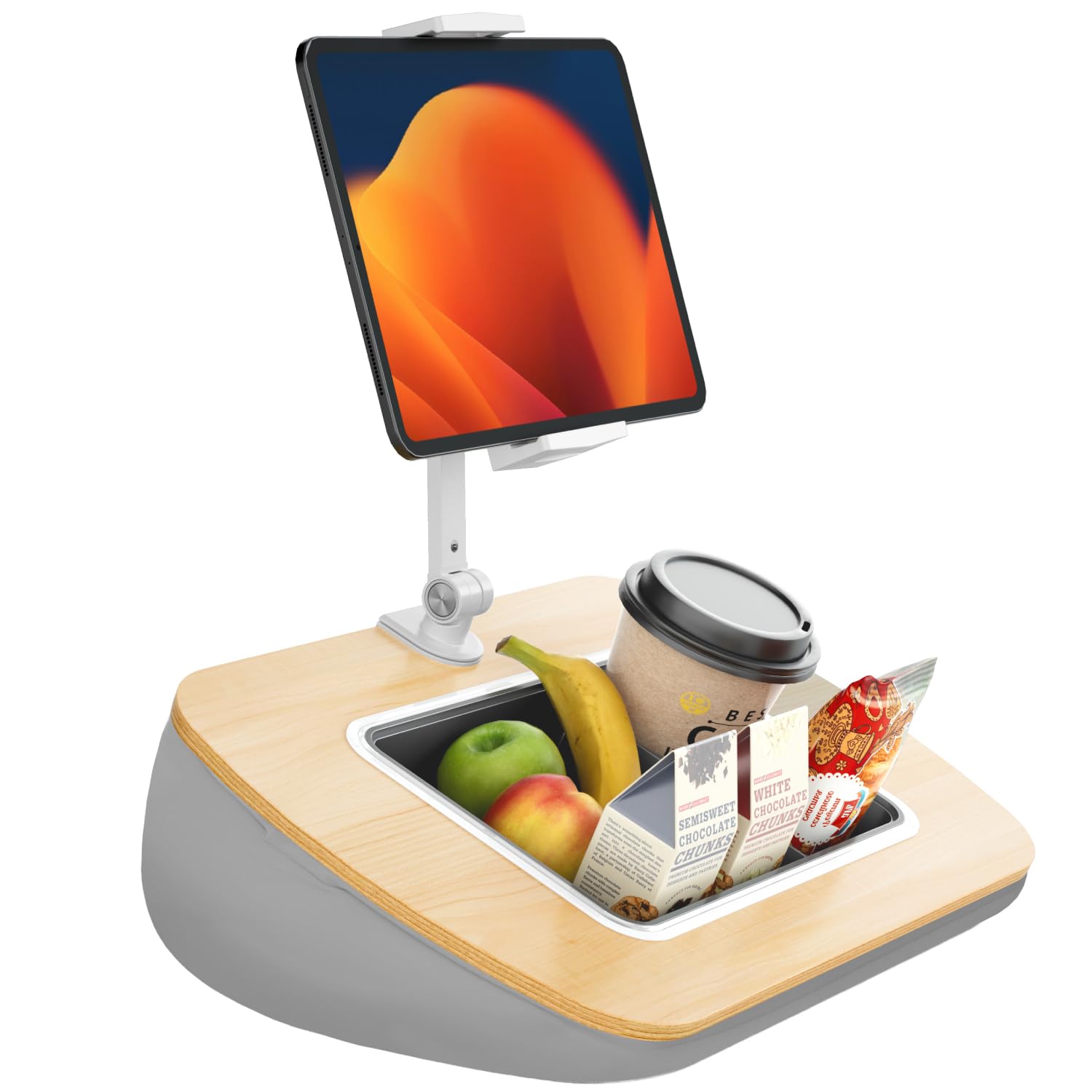 

LOE Knee Table with Cup Holder, Table Cushion, Perfect for Car Camping, Snacks, and Drawing, Bead Cushion Knee Desk (Light Gray)