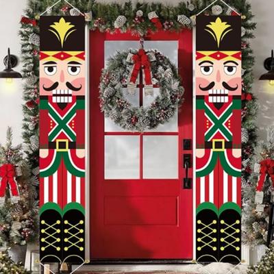 1 Pair 180x30cm Christmas Nutcracker Hanging Flag Large Size Rectangular Soldier Nutcracker Banner Cloth Porch Sign