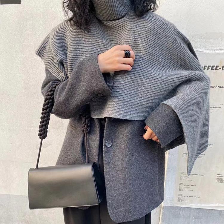Irregular split high neck knitted pullover scarf shawl autumn and winter versatile wool scarf