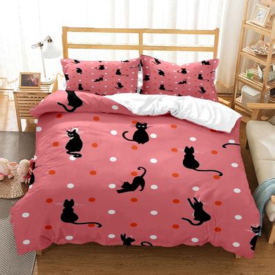 Cartoon Cat Print Polyester Bedding SetsTeens King Size Bedding SetKids Or Adults For Beds Quilt Cover Pillowcase Bedding Set