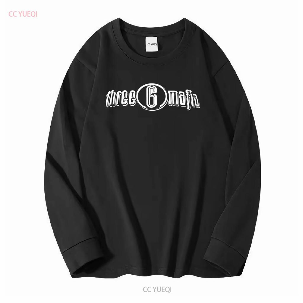 Logo Three 6 Mafia hip hop T-shirt nera Tutte le taglie S 5XL vintage Lavata Traspirante Casual Comoda Maglietta Per Uso Quotidiano