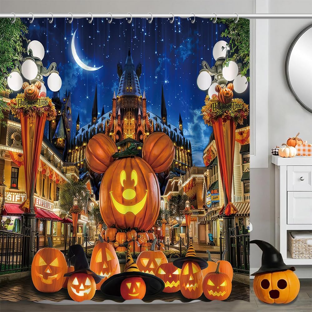 Spooky Halloween Shower Curtain Scary Face Cute Bathroom Decor with HooksFabric Curtain for Party or Home Decoration