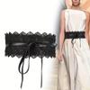 Wide Lace Waist Belt Self Tie PU Leather Belt Boho Style Bow Tie Belt for Dresses