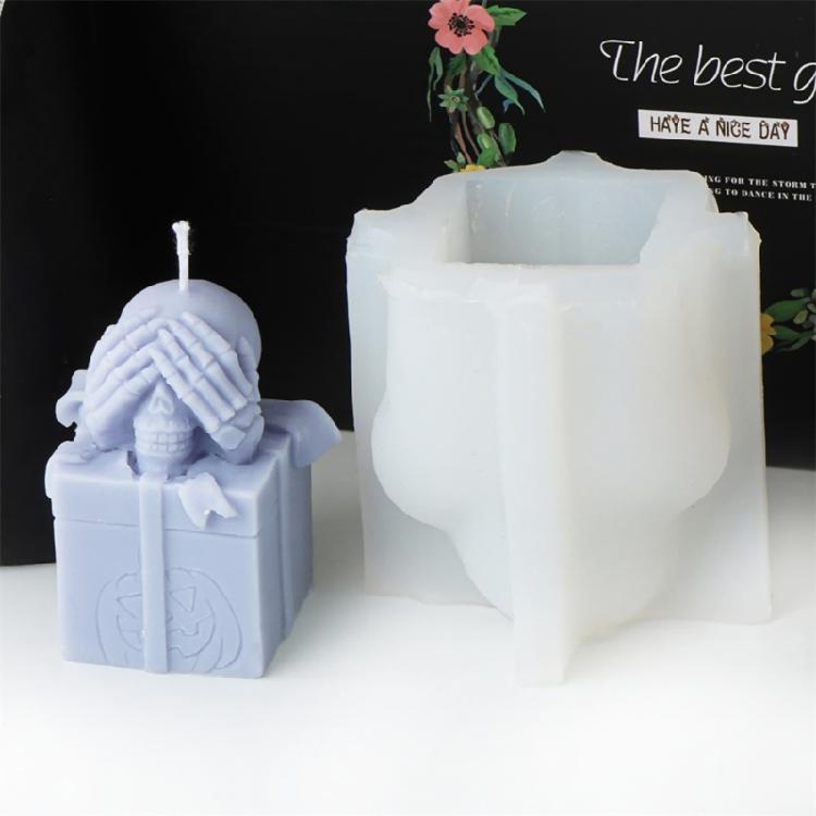 Reusable Silicone Mold Gift Box Skull Head Candle Mould Creative Aromatherapy Making Mold Festive Decoration Supplies