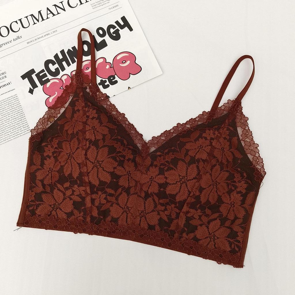 Women's French Triangle Lace Camisole Bra with V-Neck and Beautiful Back Design