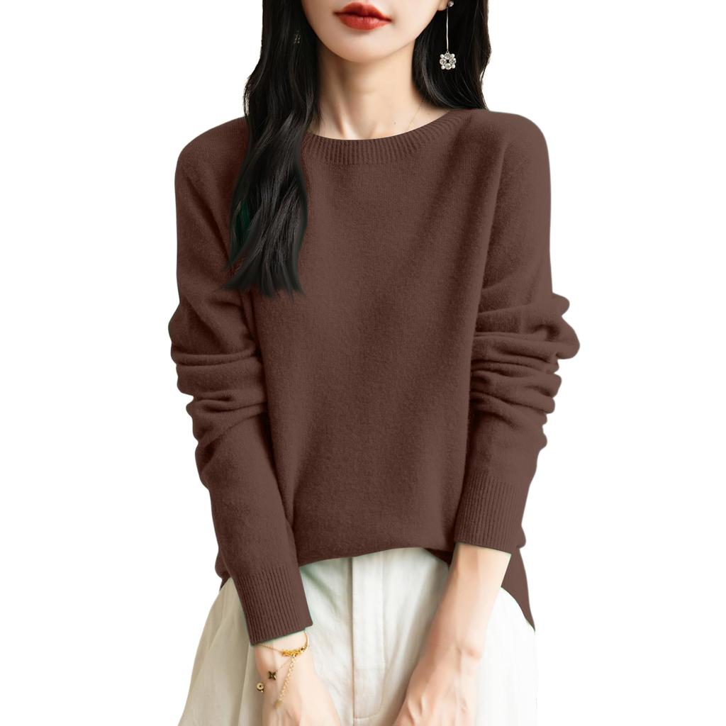 Women's Fashion Knit Round Neck Pullover Base Layer Sweater Color Long Sleeve Top