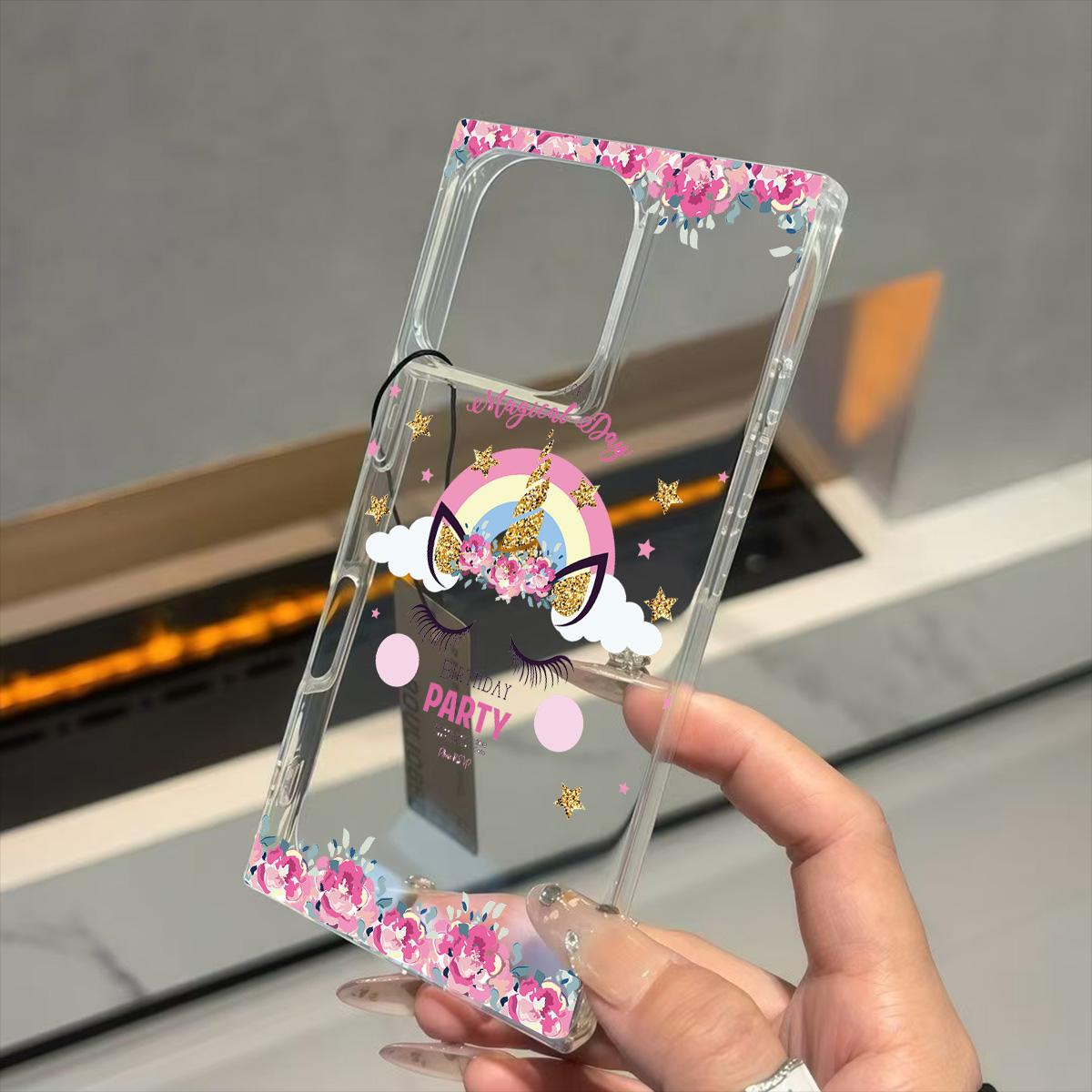 

Clear Square Back Tube Case Protection For iPhone 13 12 14 Pro Max 11 16 ProMax 15 Plus Anti-Oxygen,Rainbow Flowers Pattern Casing iphone 11 ProMax