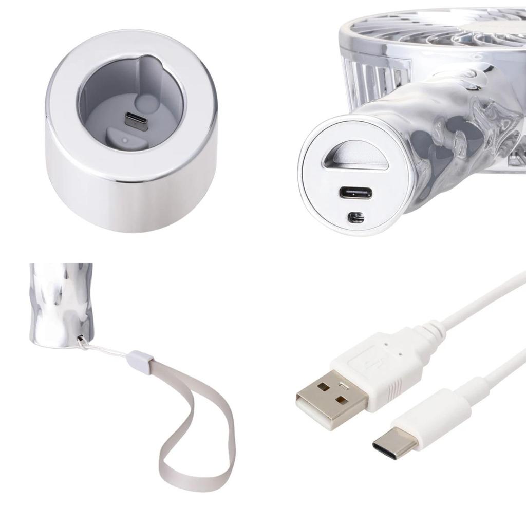Francfranc Fle Handy Fan Wave Silver Portable Fan with Airflow Rechargeable USB Quiet Operation [2026 Model] 5-Speed Adjustment, Battery, Charging,