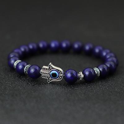 Pulsera Ojo Maligno de Turquía Para Hombres Mujeres Gótico Mano de Fátima Pulsera 8mm Piedra Natural de Lava Lapislázuli Pulsera de Cuentas Pulseras