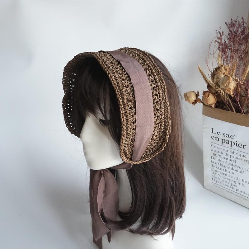 Japanese French Retro Hand-Woven Lace-Up Hair With Hat Female Spring Summer Vacation Cute Sweet Little Fresh