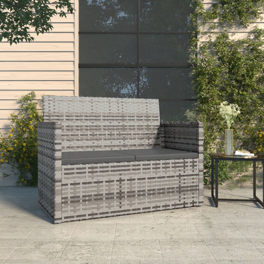 Garden Bench with Cushions Gray 105 cm Poly Rattan