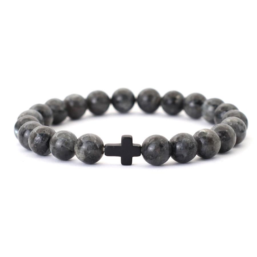 Minimalist Cross Bracelet Men Natural Tiger Eyes Lava Howlite Stone Beaded Braclet Healing Meditation Casual Accessories Joias