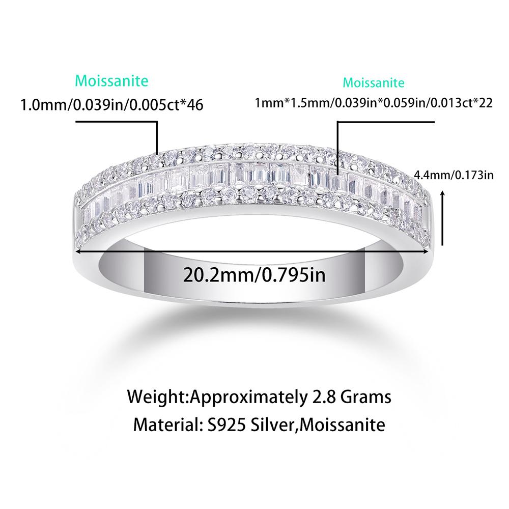 GRA Certified 925 Sterling Silver Half Eternity Moissanite Ring Baguette & Round Pave Channel Set Wedding Band Jewelry for Women