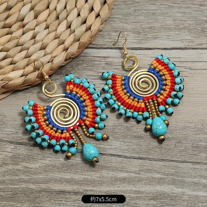 Bohemian Earrings Hand-woven Retro Vacation Versatile Temperament Earrings Women's Long Earrings