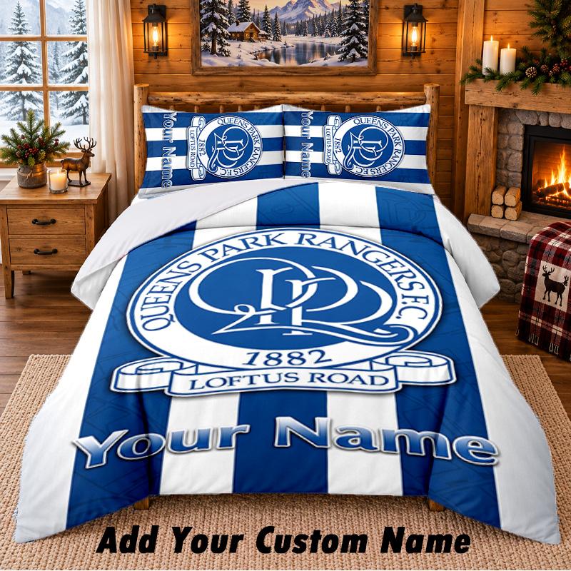 Queens Park Rangers FC Pattern Bedding 3Pcs Set Custom Name, Bed Sheet And Pillowcases For Home Bedroom