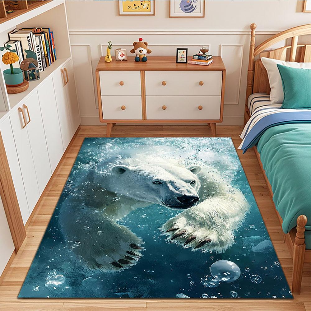 "Swimming Polar Bear Underwater Scene" Patterned carpet, suitable as a non slip play mat for the living room and bedroom sofa