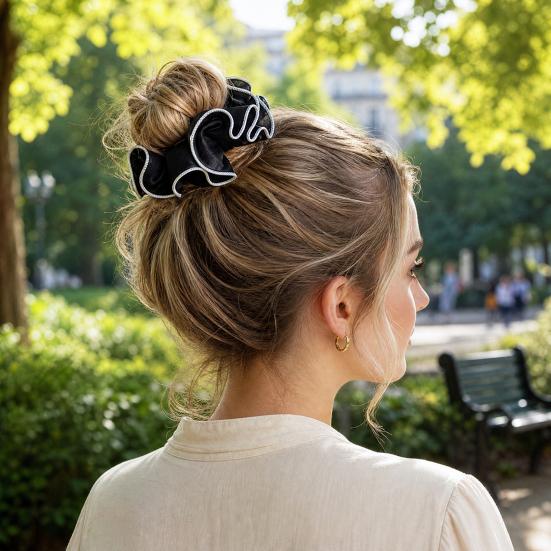 2Pcs Hair Ties for Women, Soft Fabric Oversized Hair Ropes, Ruffled Design Back Head Bun Hair Bands, Hair Accessories for Daily Life School Office