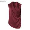 ZANZEA Women Casual V-Neck Summer Sleeveless Irregular Hem Tank Tops