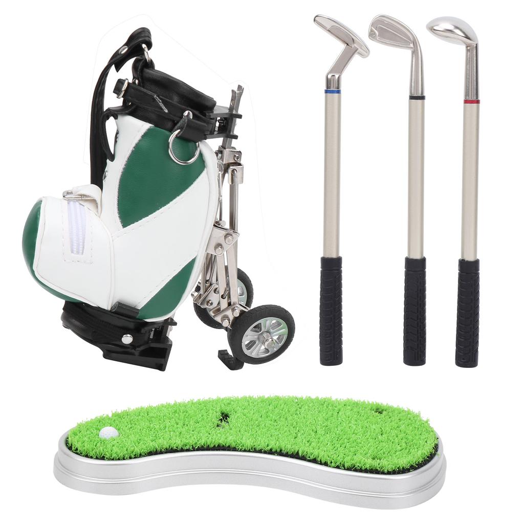 Desktop Golf Pen Set 3 Ballpoint Pens and Mini Bag Znic Alloy Golf Pen Bag with BaseGreen White