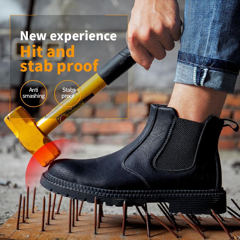 Botas de Trabajo de Seguridad Impermeables para Hombre con Puntera de Acero Chelsea Cuero Construcción Indestructible Botas de Seguridad