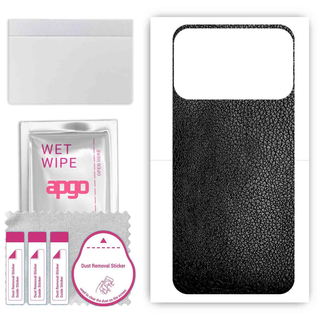 apgo Protective Skin Sticker for the Back Compatible with Tecno Spark 8P, Wrap Film, Foil, Vinyl - Pattern Black Leather