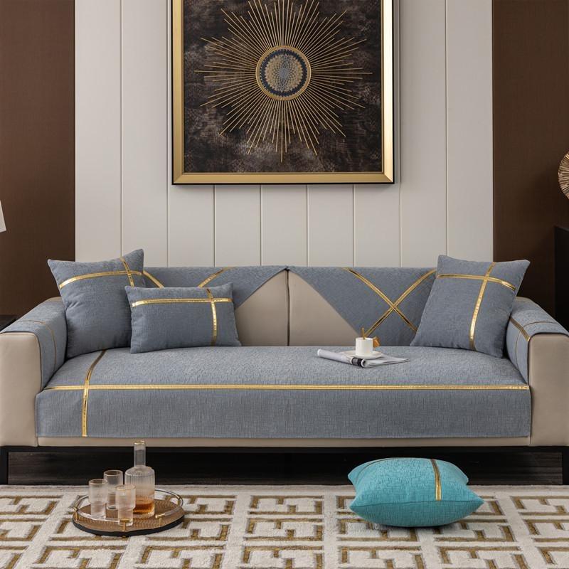 

Современный чехол для дивана с тиснением, 4-местный чехол с золотыми ремнями, угловые чехлы для диванов, универсальная защита для мебели, диванные подушки, нескользящие 70x70cm 1pcs