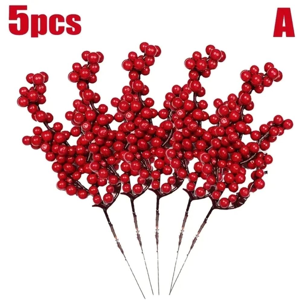 Chinese New Year Red Berries Artificial Branches Holly Berry Stamen Plants Flowers Wreath Ornaments Xmas Tree Party Home Decor