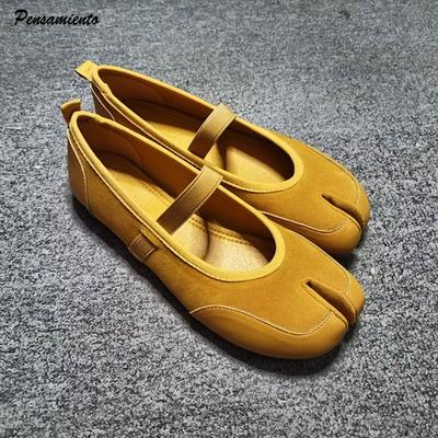 Fashion Fashion Split Toe Faux Suede Patchwork Women Tabi Ballet Flats Spring Autumn Mary Janes Walking Loafers Casual Girls Dance Shoes