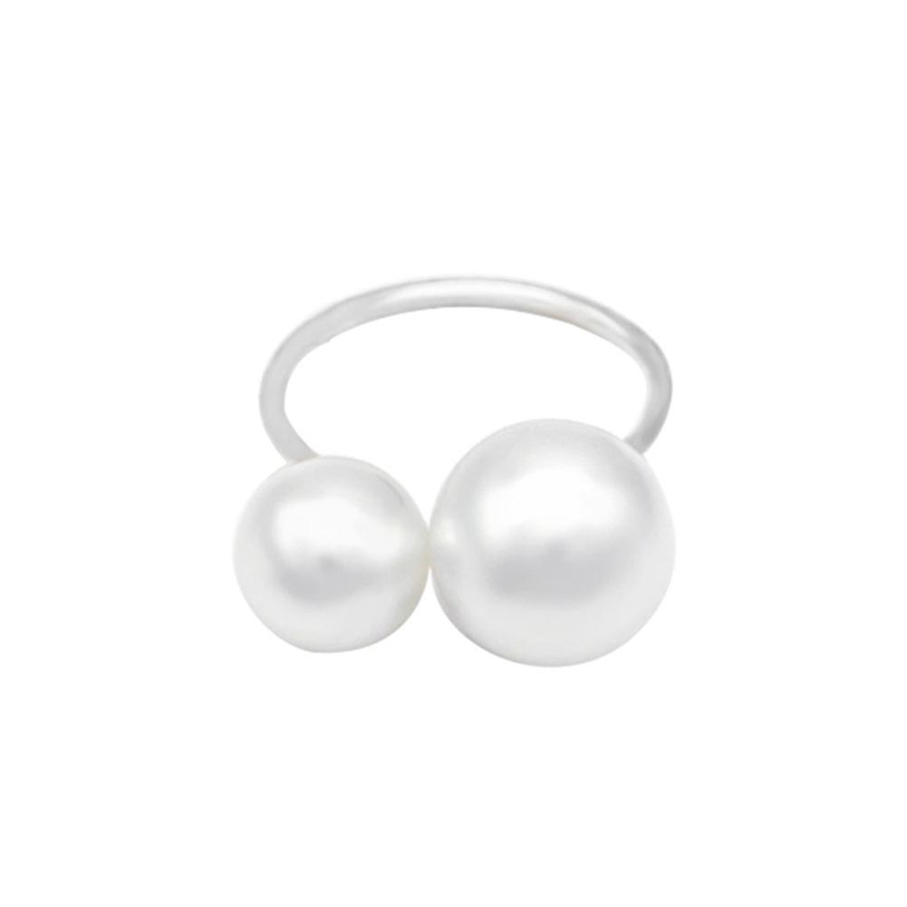 Stylish Fashion Party Lady Double Faux Pearl Open Ring Finger Jewelry Accessories Valentine Day Gift