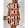 Women's Abstract Print Sleeve Dress, Casual Short Sleeve Round Neck Short Dress for Summer