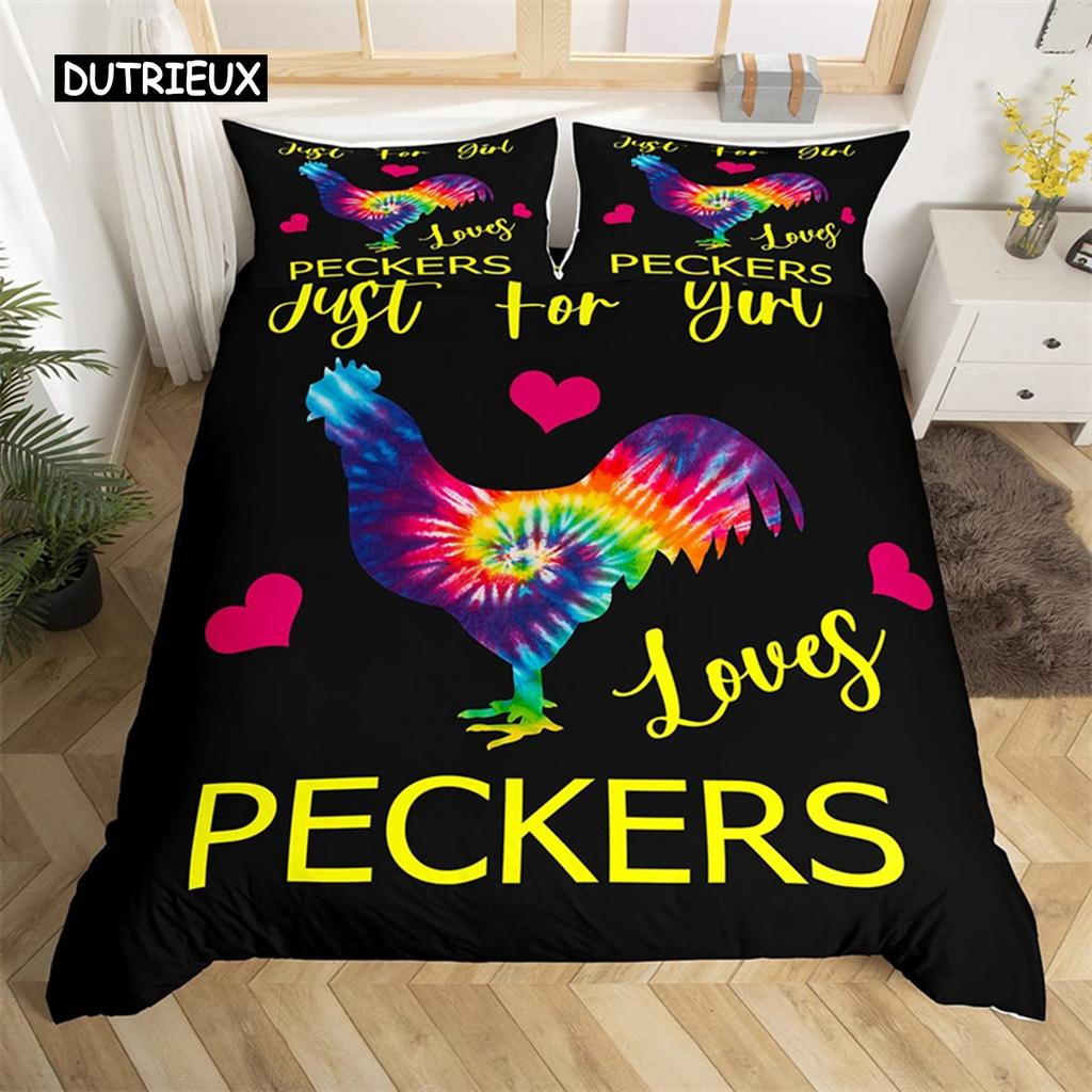 Kylling Sengetøy Sett Queen Gårdshus Dyr Dynetrekk Høne Hane Kylling Dynetrekk For Jenter Tenåringer Kvinner Soveromsdekor