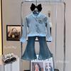 2025 Trendy Toddler Girl's Spring Outfit: Cardigan & Denim Flare Pants Set