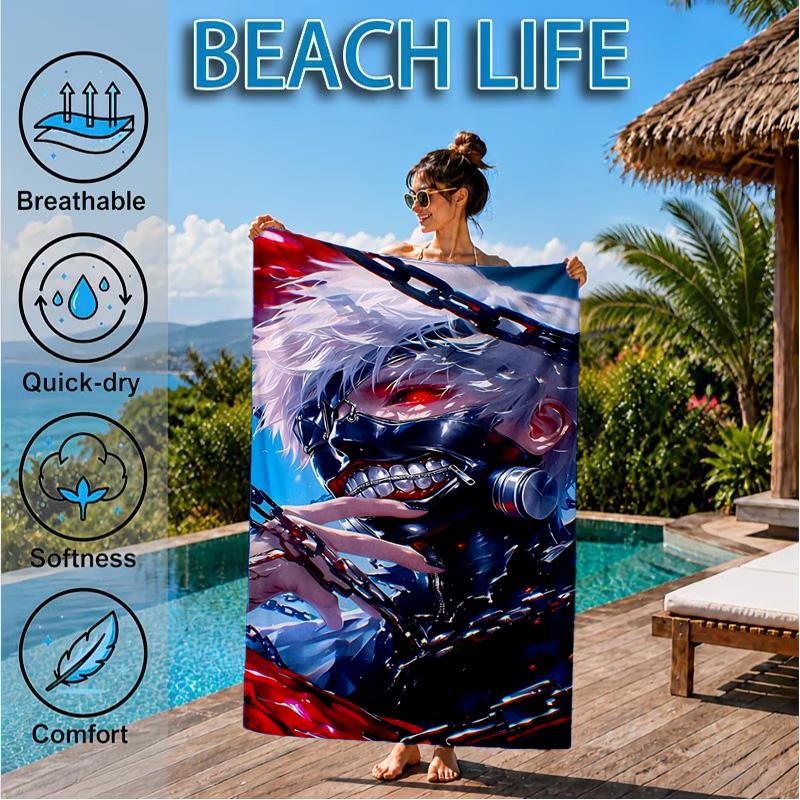 Tokyo Ghoul Masked Mystery Beach Towel, Quick-drying, Easy to Care for, Suitable for Both Fitness and Beach Vacations,Sports Essential