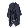Womens Knitted Faux Cashmere Shawl Wrap With Contrast Stripe Trim Unisex Lightweight Warm Scarf Fall Winter