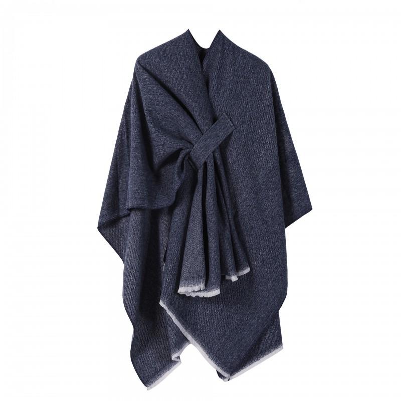Womens Knitted Faux Cashmere Shawl Wrap With Contrast Stripe Trim Unisex Lightweight Warm Scarf Fall Winter