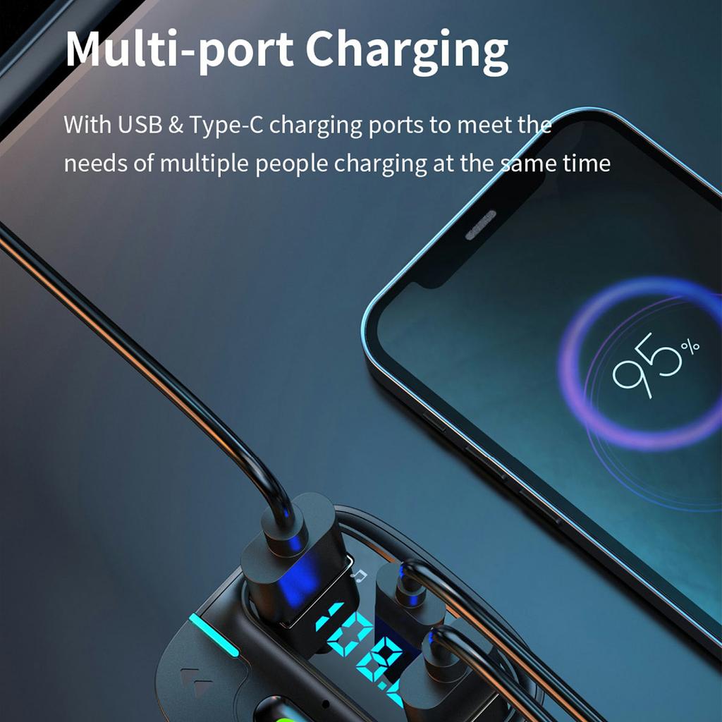 GZ03 Car BT MP3 Player FM Transmitter with Car Charger LED Voltage Display Lossless Audio Quality