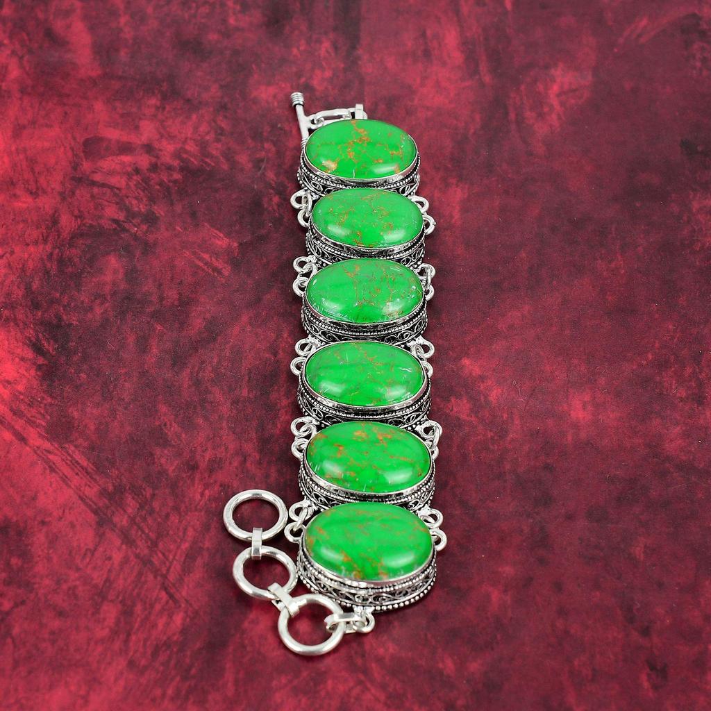 Green Copper Turquoise Bracelet, 925 Sterling Silver Gemstone Jewelry, Handmade Bracelet Amazing Jewelry, Gift For Her