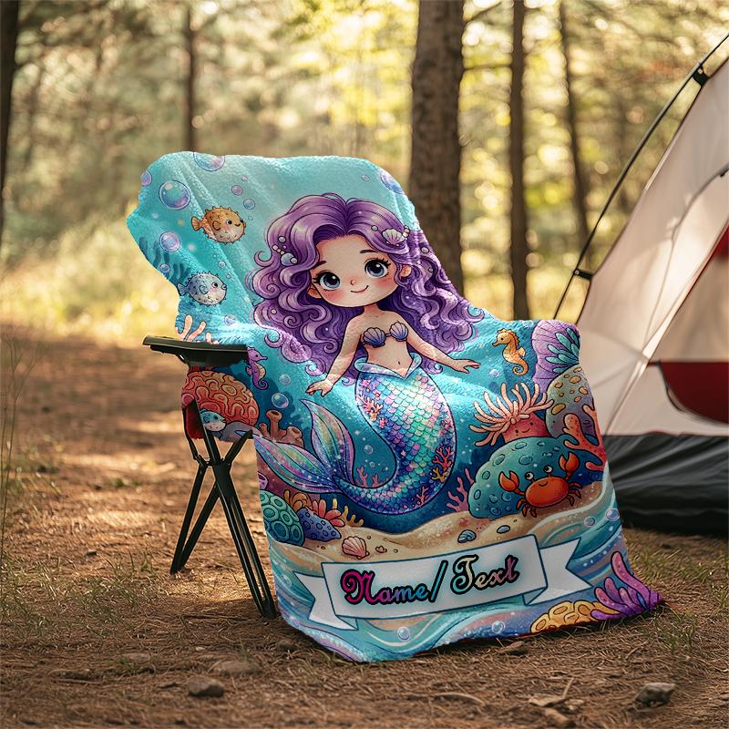 1PC Custom Name Mermaid Underwater Fantasy World outdooor Flannel blankets Throw Blanket All-Season Throw Gift Bedspread for Couch, Bed, Camping Holid
